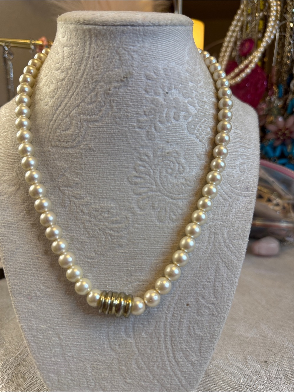 Classic Pearl Necklace with Gold Accent